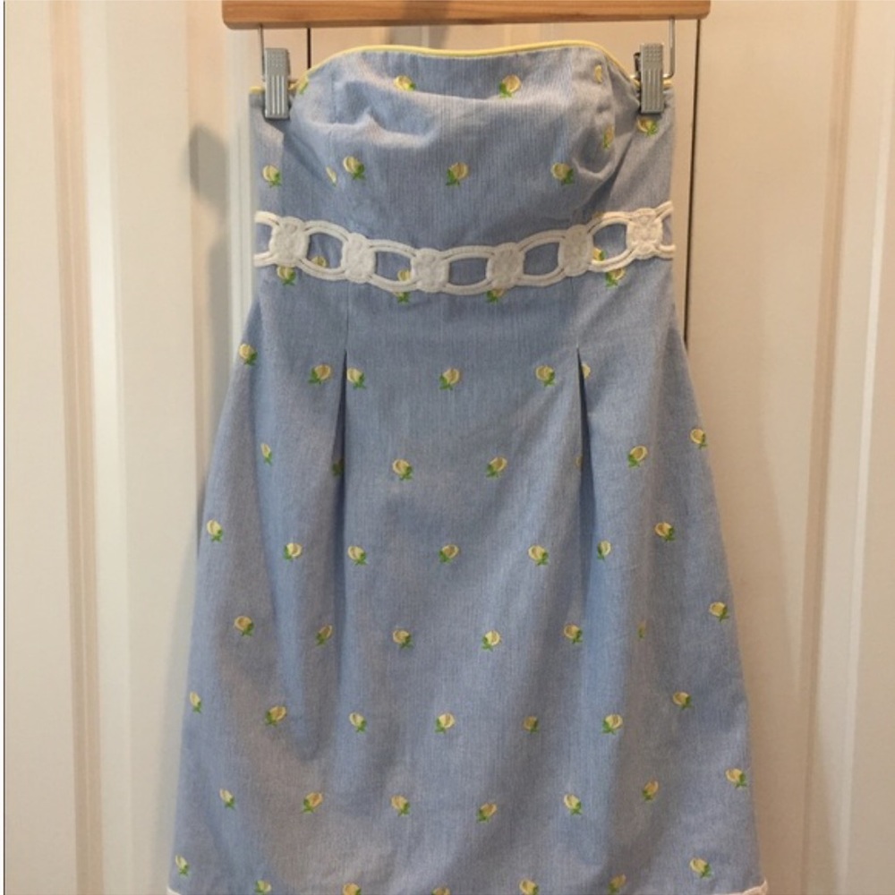 Lilly Pulitzer Strapless Dress- Blue with Peaches